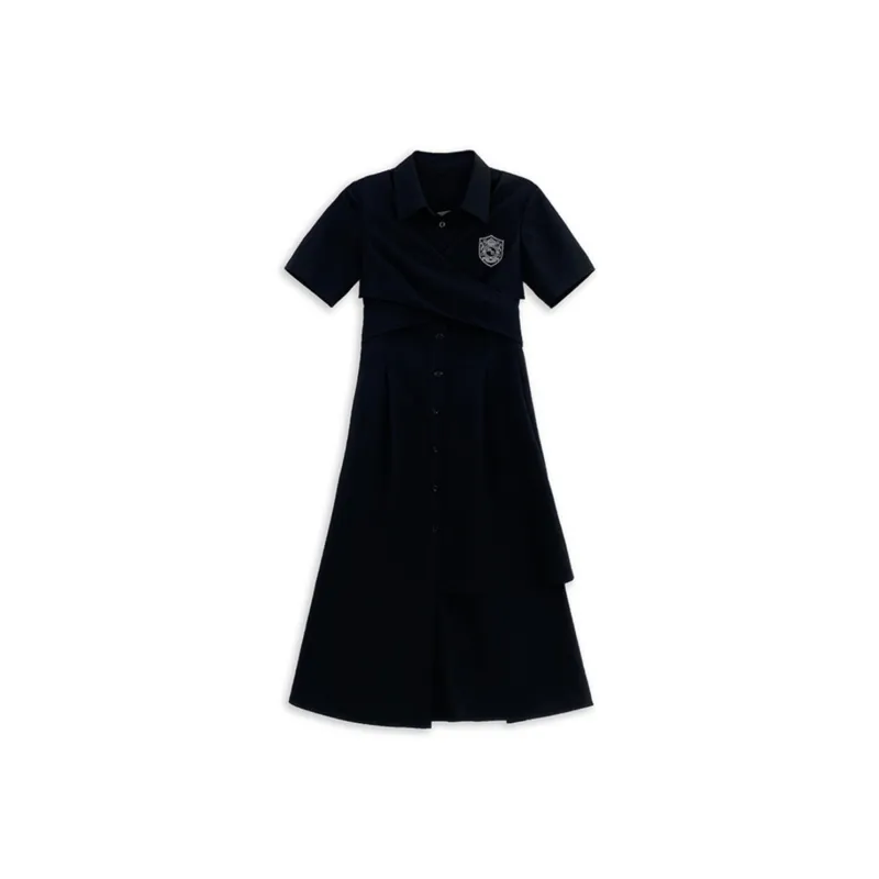 Like The Age Of Water Summer Short Sleeved Dress Cinched Waist Women's Black-2