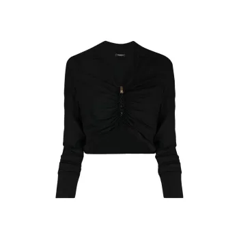 VERSACE Medusa Zipped Ruched Cropped Shirt
