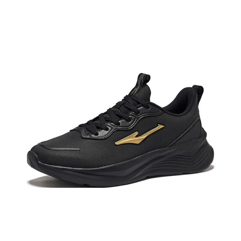 Erke Cushioning, Slip Resistant, Lightweight Low Top Casual Running Shoes Men's Black Gold-1