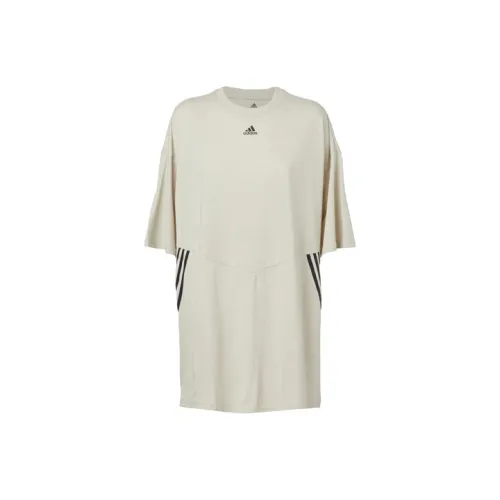 Adidas Drop Shoulder Sleeve T Shirt Women's Bauxite Brown