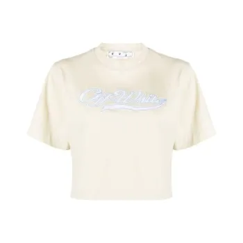 OFF WHITE Logo Print Cropped T Shirt Light Beige