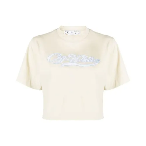OFF WHITE Logo Print Cropped T Shirt Light Beige