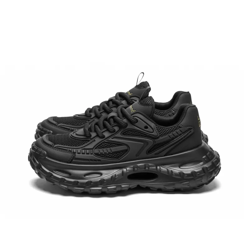 Meixi Breathable Height Increase Low Top Chunky Sneakers Men's Black-1