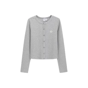 GAP Embroidery Logo Ribbed Long Sleeved Knitted Fabric Regular Stretch Cardigan T Shirt Women's