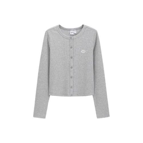 GAP Embroidery Logo Ribbed Long Sleeved Knitted Fabric Regular Stretch Cardigan T Shirt Women's