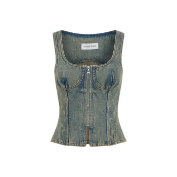 Marine Serre Moon Denim Bustier Top