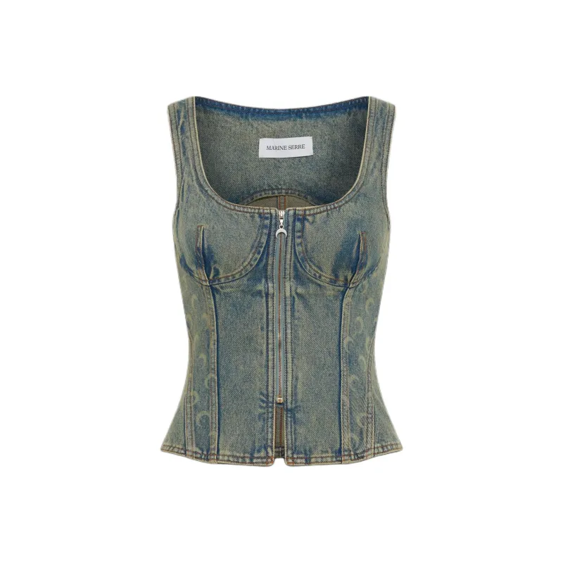 Marine Serre Moon Denim Bustier Top-0