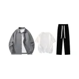 Clothing Set (Dark Gray Shirt+White Short-Sleeved Shirt+Black Casual Pants)