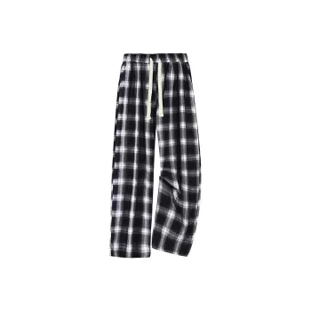 Mackyo Casual Pants Unisex Black Plaid