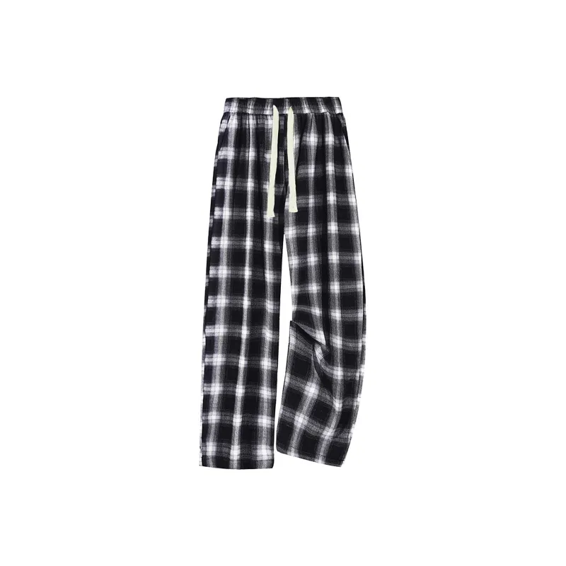Mackyo Casual Pants Unisex Black Plaid-0