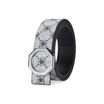 Jeccieziio Top Grain Cow Leather Smooth Buckle Belt Men's Width 3.8cm
