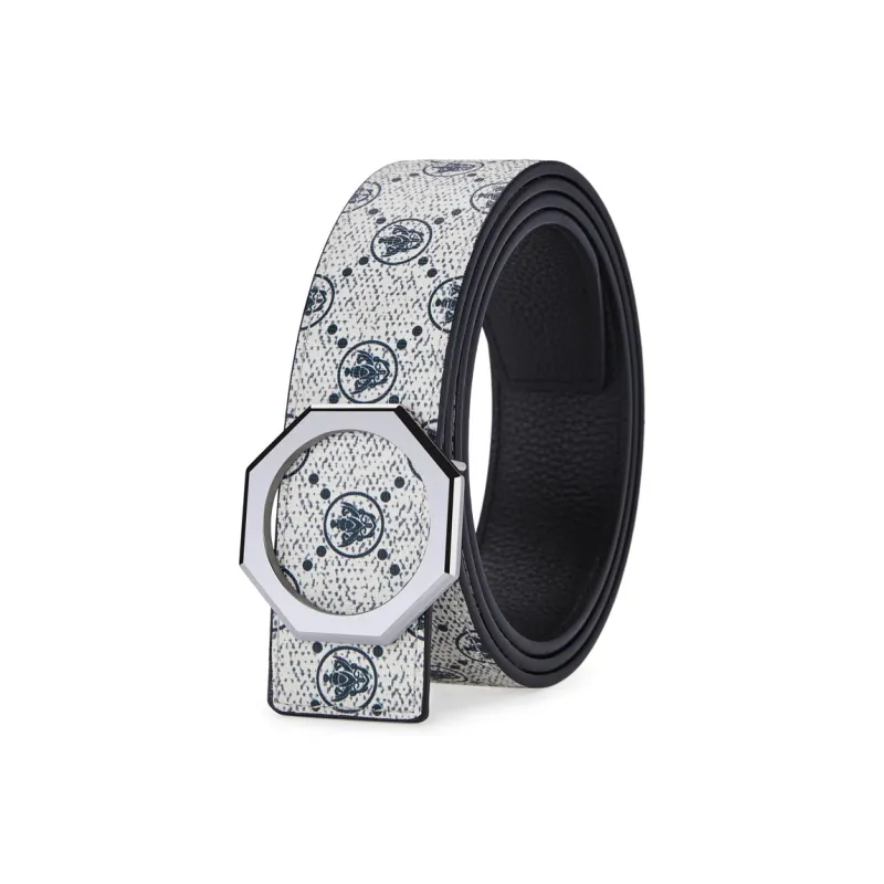 Jeccieziio Top Grain Cow Leather Smooth Buckle Belt Men's Width 3.8cm-0