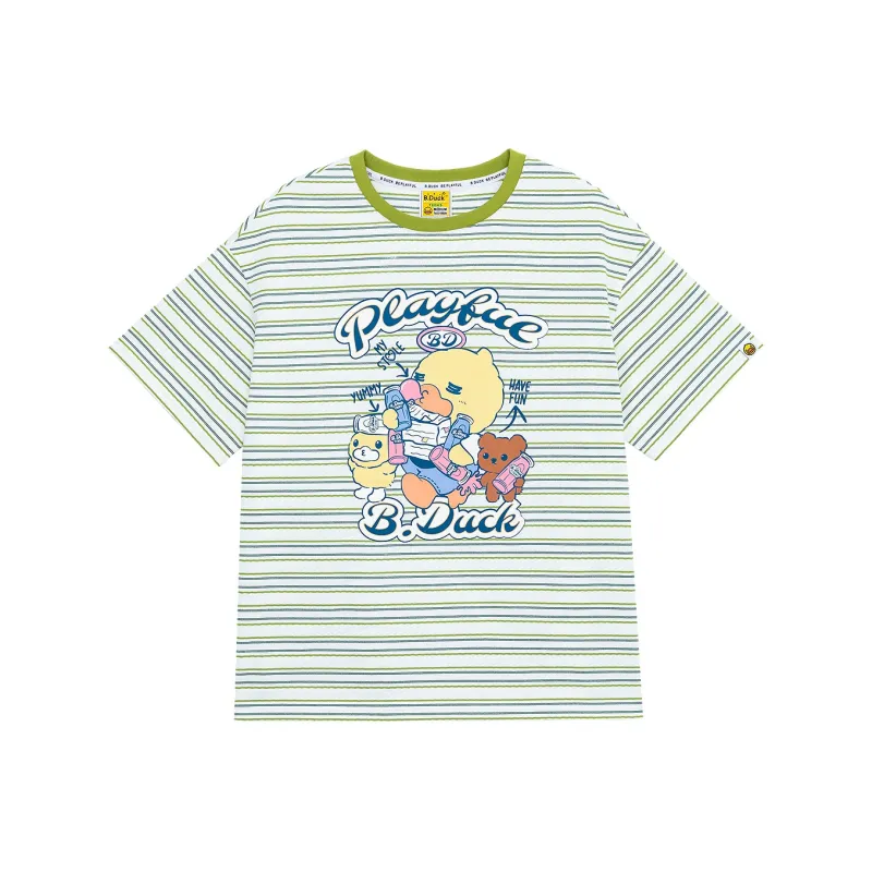 B.Duck T Shirt Women's Green White Blue Stripes-0