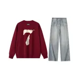 Burgundy Sweatshirt+Light Blue Denim Pants