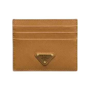 PRADA Saffiano Calfskin Card Holder Women's Caramel