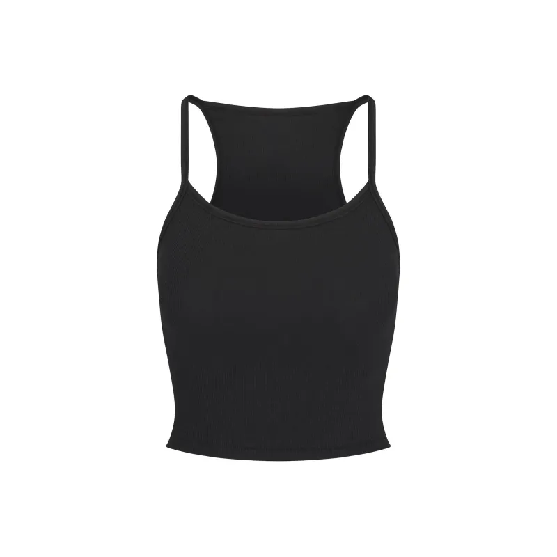 SKIMS SS24 COTTON RIB CROPPED CAMI Tank Tops Women's SOOT/Coal Gray-0