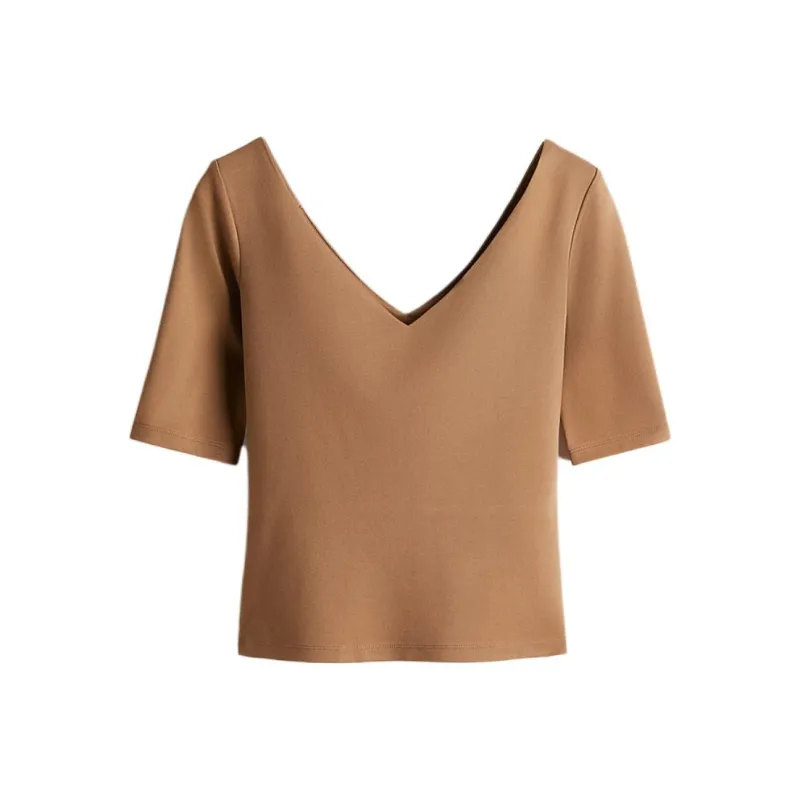 H&M T Shirts Women's Dark Beige-0