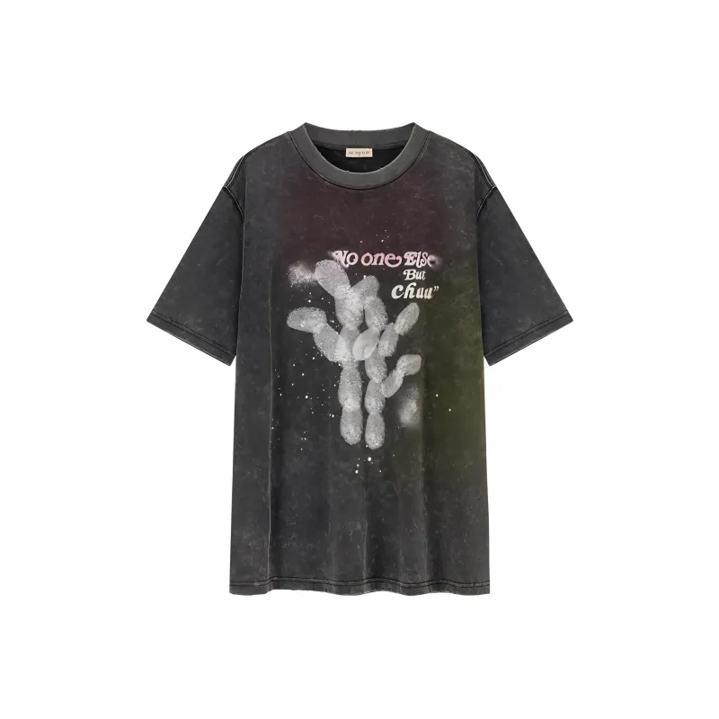 NO ONE ELSE Drop Shoulder Sleeve T Shirt Women's Black Gray-0