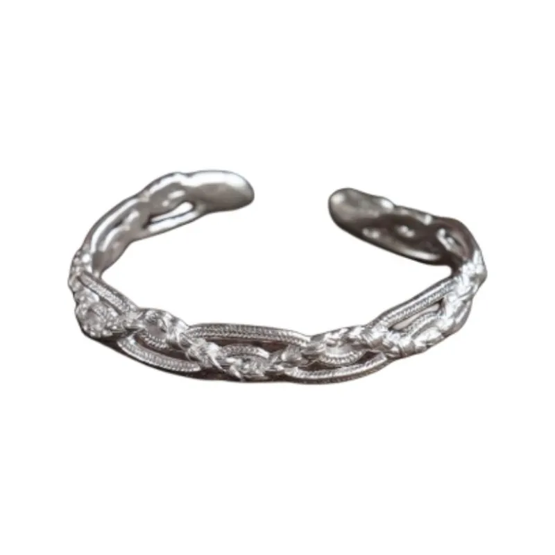 FOUNDRY BOUNDARY 925 Sterling Silver White Gold Plated Bangles Unisex Silver-0