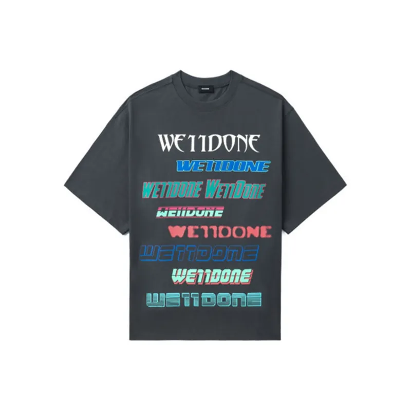 WE11DONE Multi Logo T Shirt 'Charcoal'-0