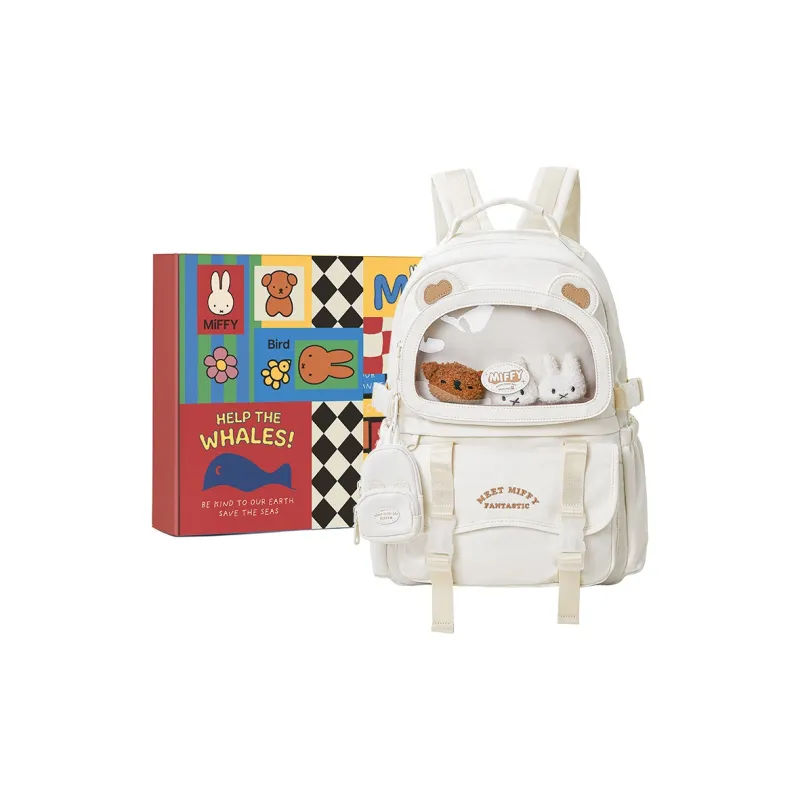 Miffy Fabric Backpack Large Size Women's Ecru/Pink Yellow-0