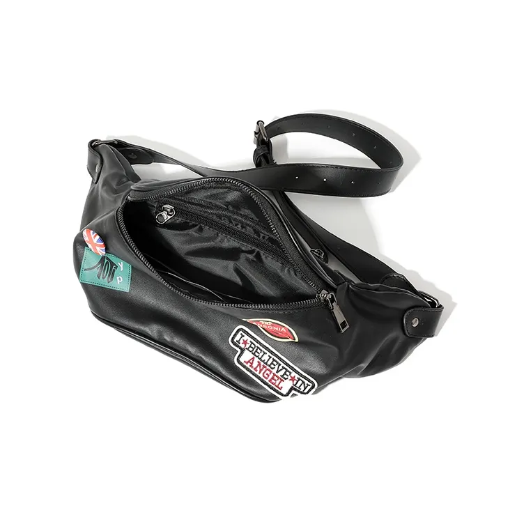 MASTER CANVAS Leather Sling Bag Unisex Black-5