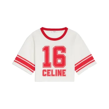 CELINE FW22 Women's 16 Cropped T shirt In Cotton Jersey White