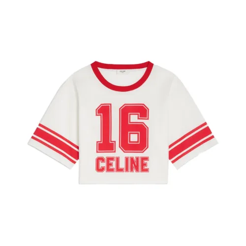 CELINE FW22 Women's 16 Cropped T shirt In Cotton Jersey White
