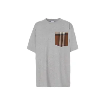 Burberry Check Print Pocket Tee 'Pale Grey Melange'