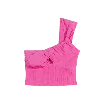 Maje Crinkled One-shoulder Crop Top