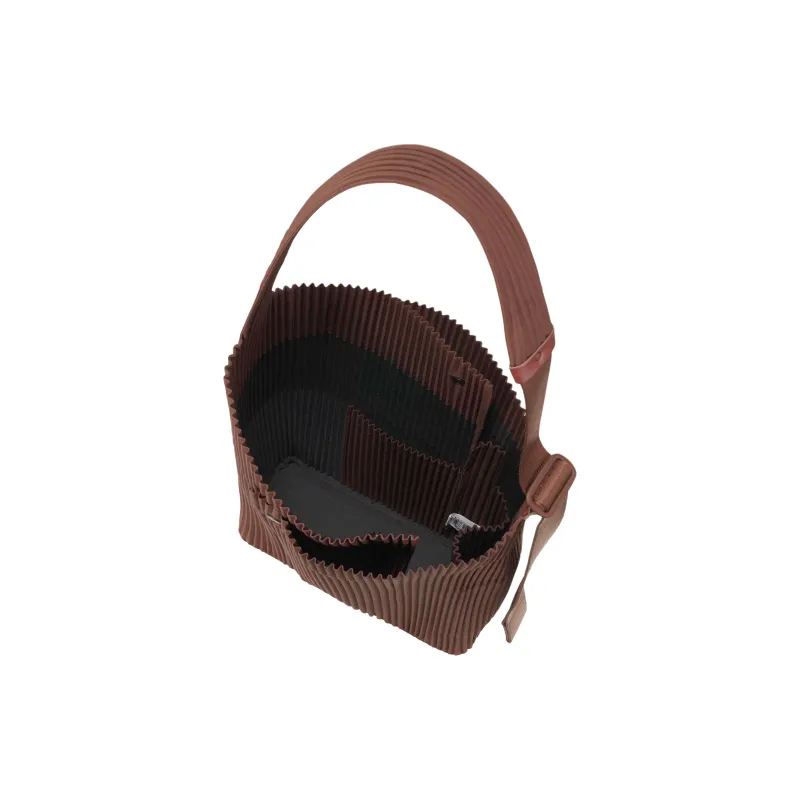 Homme Plissé Issey Miyake Polyester Bucket Bag, Shoulder Bag Tubas Women's Chocolate Brown-3