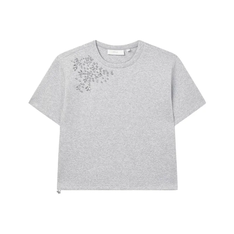 FILA MILANO Italian Luxury Sports Collection T Shirts Women's Snowflake Heather Gray-0