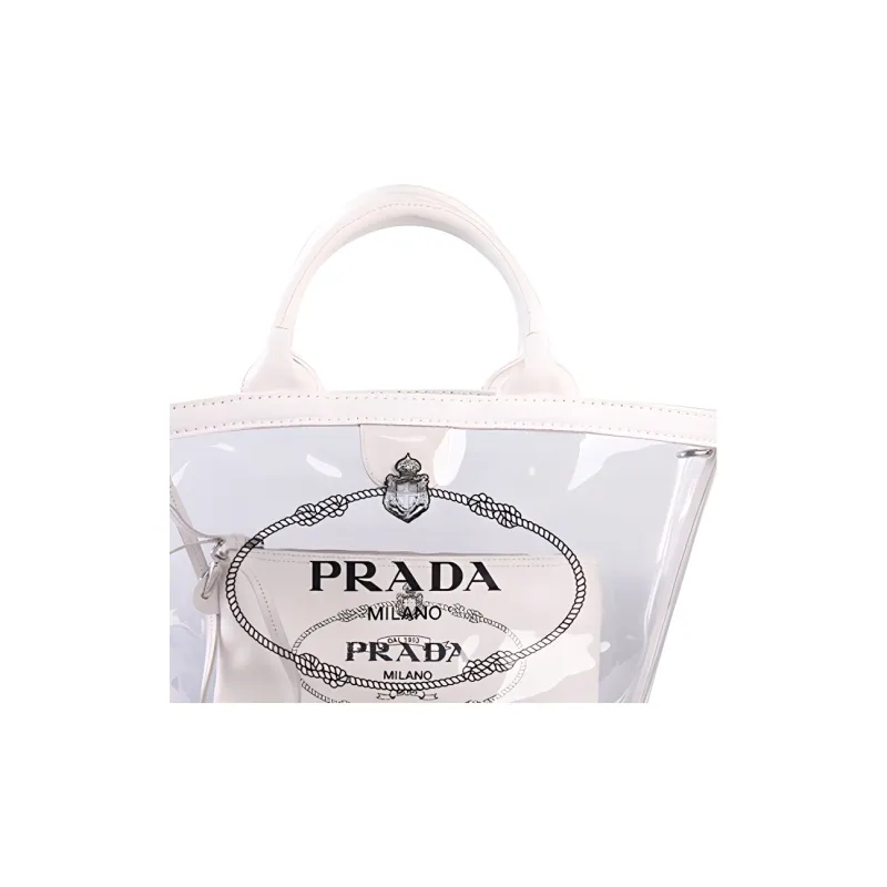 PRADA PVC Canvas Handbag, Shoulder Bag Women's White-4