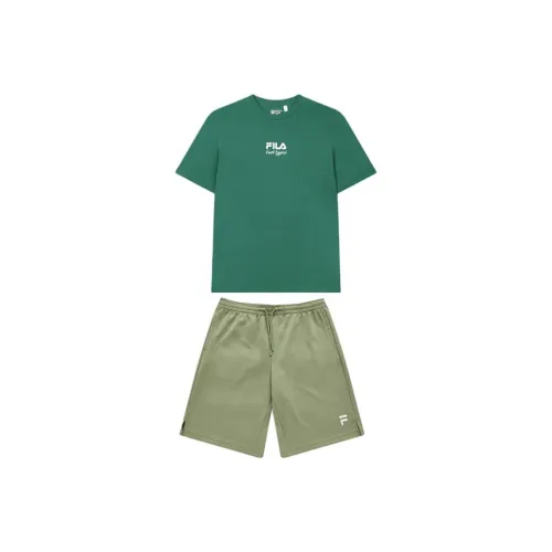 FILA Casual Sportswear Men Midsummer Green T Shirt+Luxurious Green tiered shorts