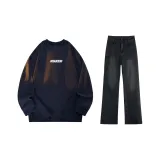 Navy Blue (Long-Sleeved)+Black Gray Jeans