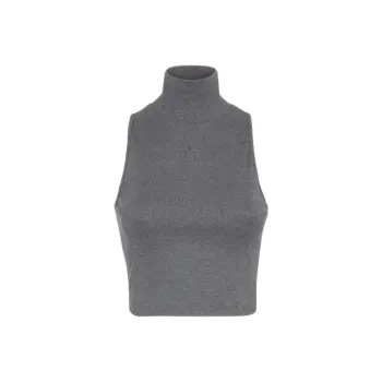 FENDI Logo Embroidered High Neck Ribbed Top