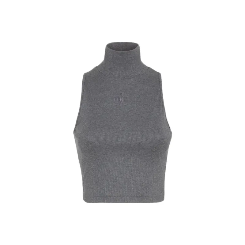 FENDI Logo Embroidered High Neck Ribbed Top-0