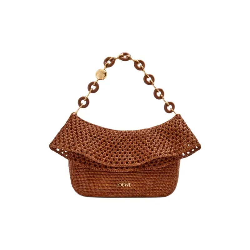LOEWE Raffia One Shoulder Handbag Medium Size Women's Gold Brown-1