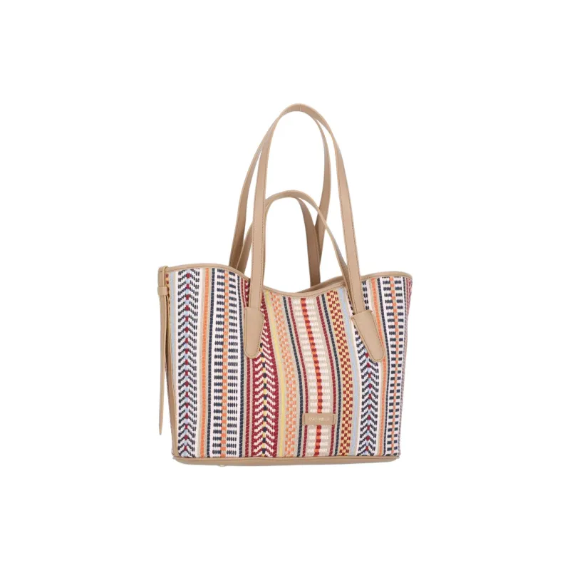 COCCINELLE Cotton Tote Bag, Shopping Bag, Shoulder Bag, Handbag Women's Beige & Blue-1