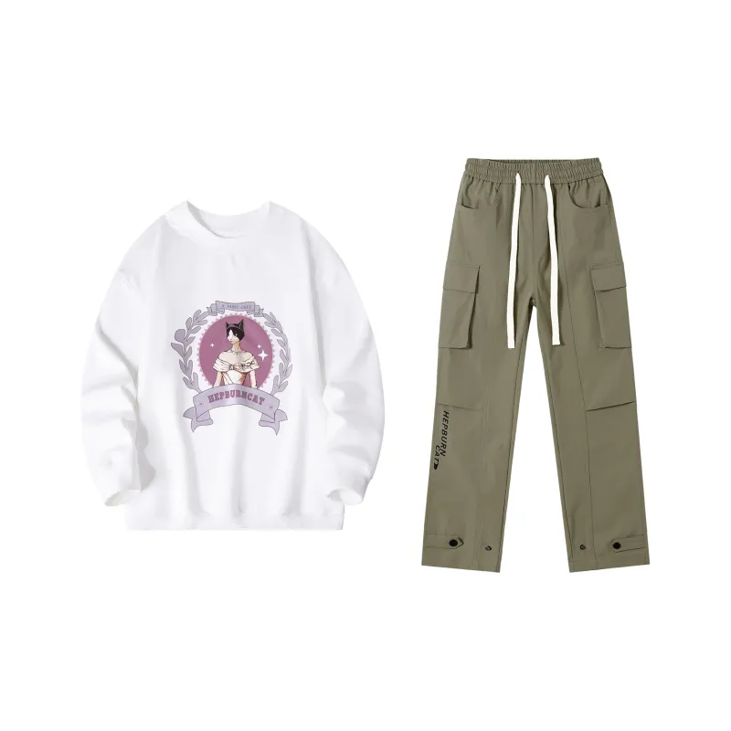 Hepburn Cat Sweatshirt Sets Unisex-5