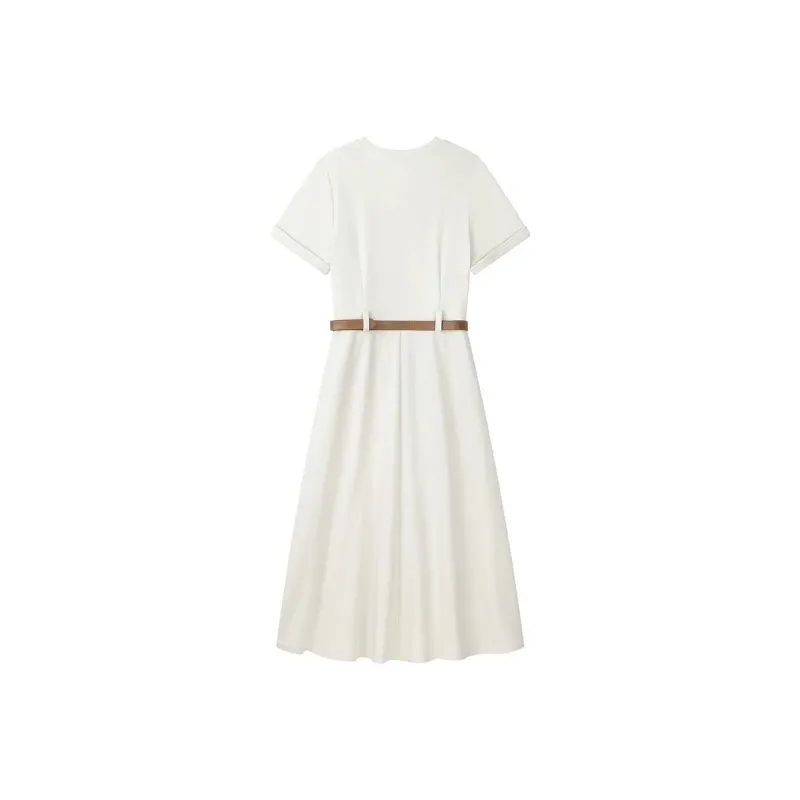 PLAY BUSH Short Sleeved Dress Women's Beige Apricot-1