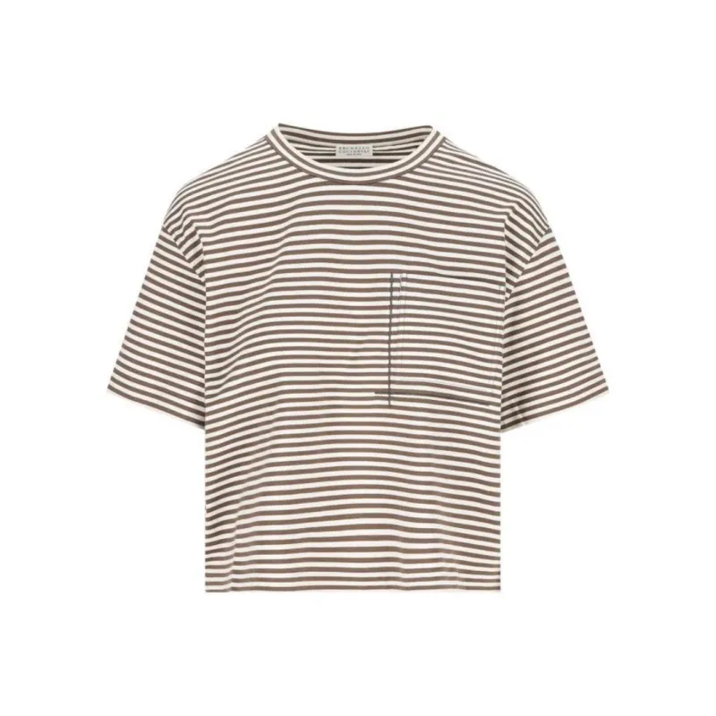Brunello Cucinelli Striped Jersey Cropped T Shirt-0
