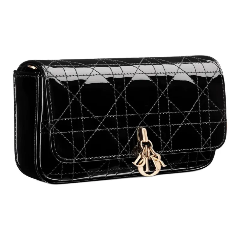 DIOR My Dior Patent Leather Calfskin Shoulder Bag Women's Black-2