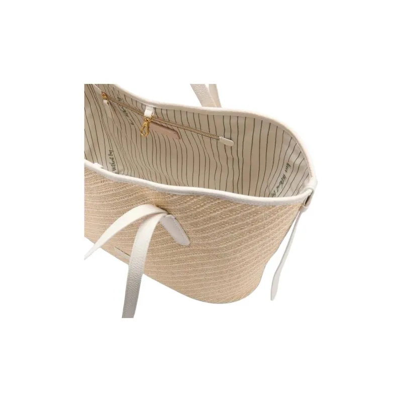 COCCINELLE Never Without Flat Yarn Woven Fabric Tote Bag, Shopping Bag, Handbag, Shoulder Bag Tubas Women's Beige-3