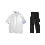 White Top+Black Ice Silk Pants