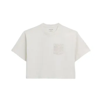COACH Solid Color Crew Neck Pullover Cropped Short Sleeved T Shirt Women's White