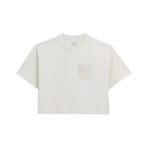 COACH Solid Color Crew Neck Pullover Cropped Short Sleeved T Shirt Women's White