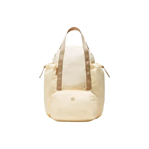Lululemon Polyester Fanny Pack Crossbody Bag Backpack Medium Size Women's Cream Yellow & Oak Brown