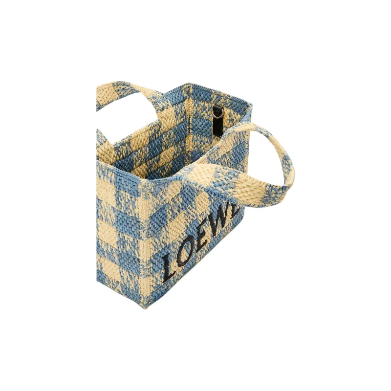 LOEWE Font Tote Raffia Tote Bag, Shopping Bag, Shoulder Bag, Crossbody Bag, Handbag Trumpets Women's Blue & Yellow-6