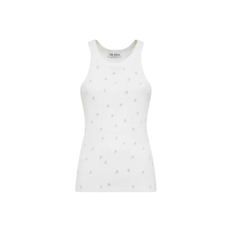 The Attico Logo Embellished Ribbed Top-0